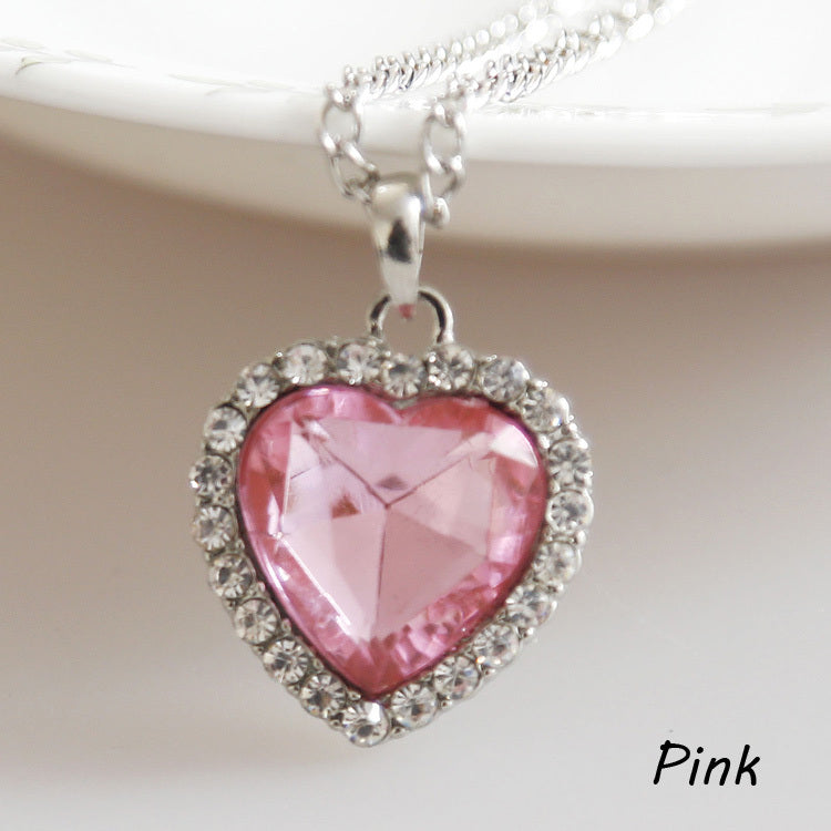 New Titanic Heart Of Ocean Crystal Rhinestone Heart Sharped Pendant Necklace Blue Champagne Pink Fine Jewelry