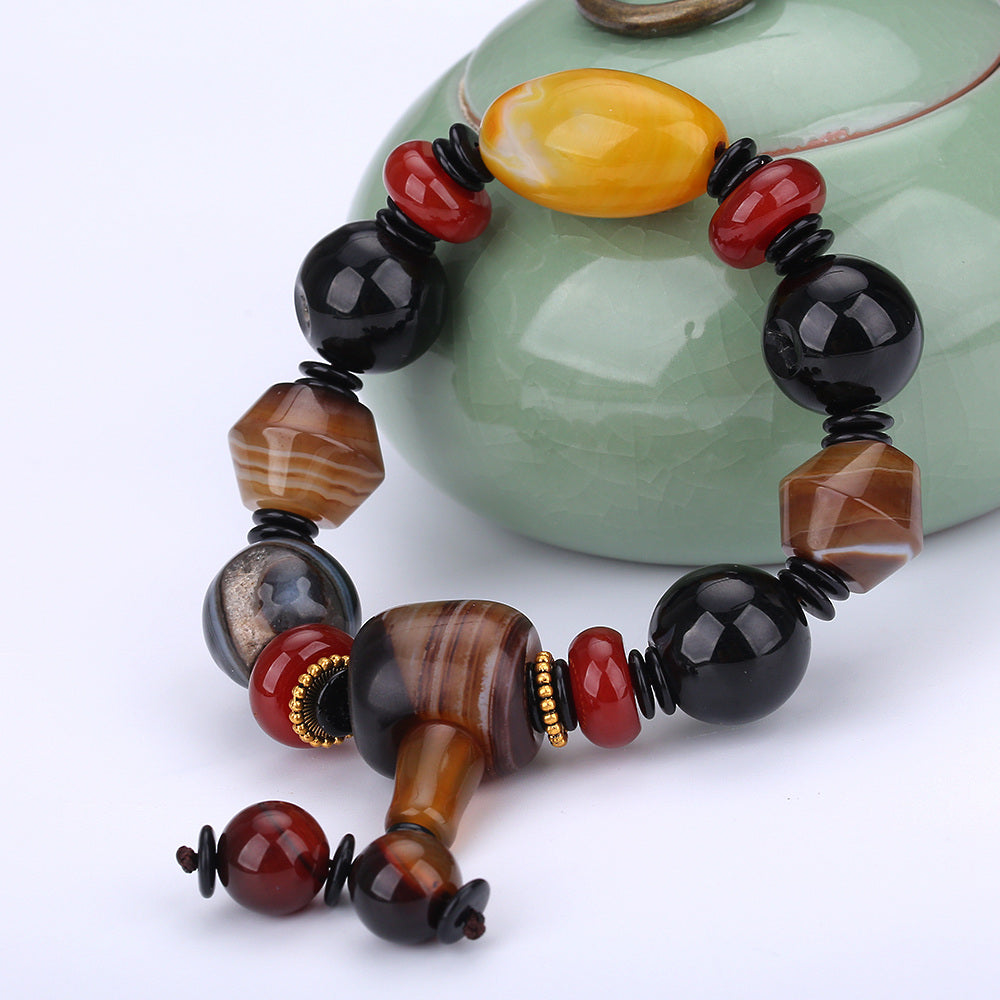 New Topaz Dzi Natural Round Stone Agate Beads Bracelet For Men Women Classic Gifts Hot Sale Agate Men Women Summer Accessories