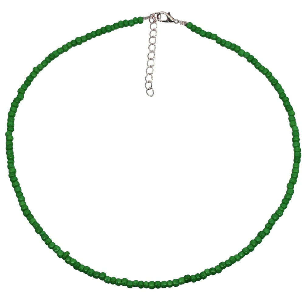 Trend 4mm Choker  Bohemia Short Necklace Hand Beaded Color Bead Necklace