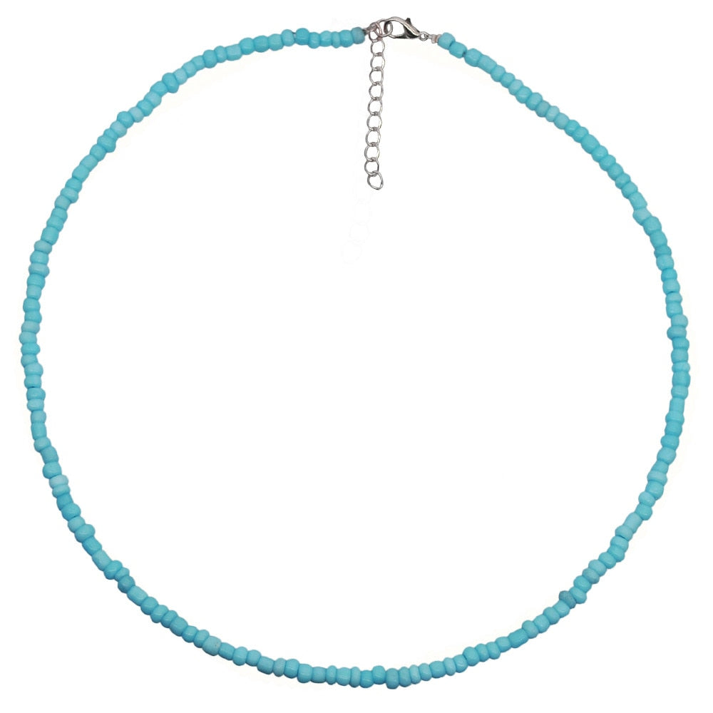 Trend 4mm Choker  Bohemia Short Necklace Hand Beaded Color Bead Necklace