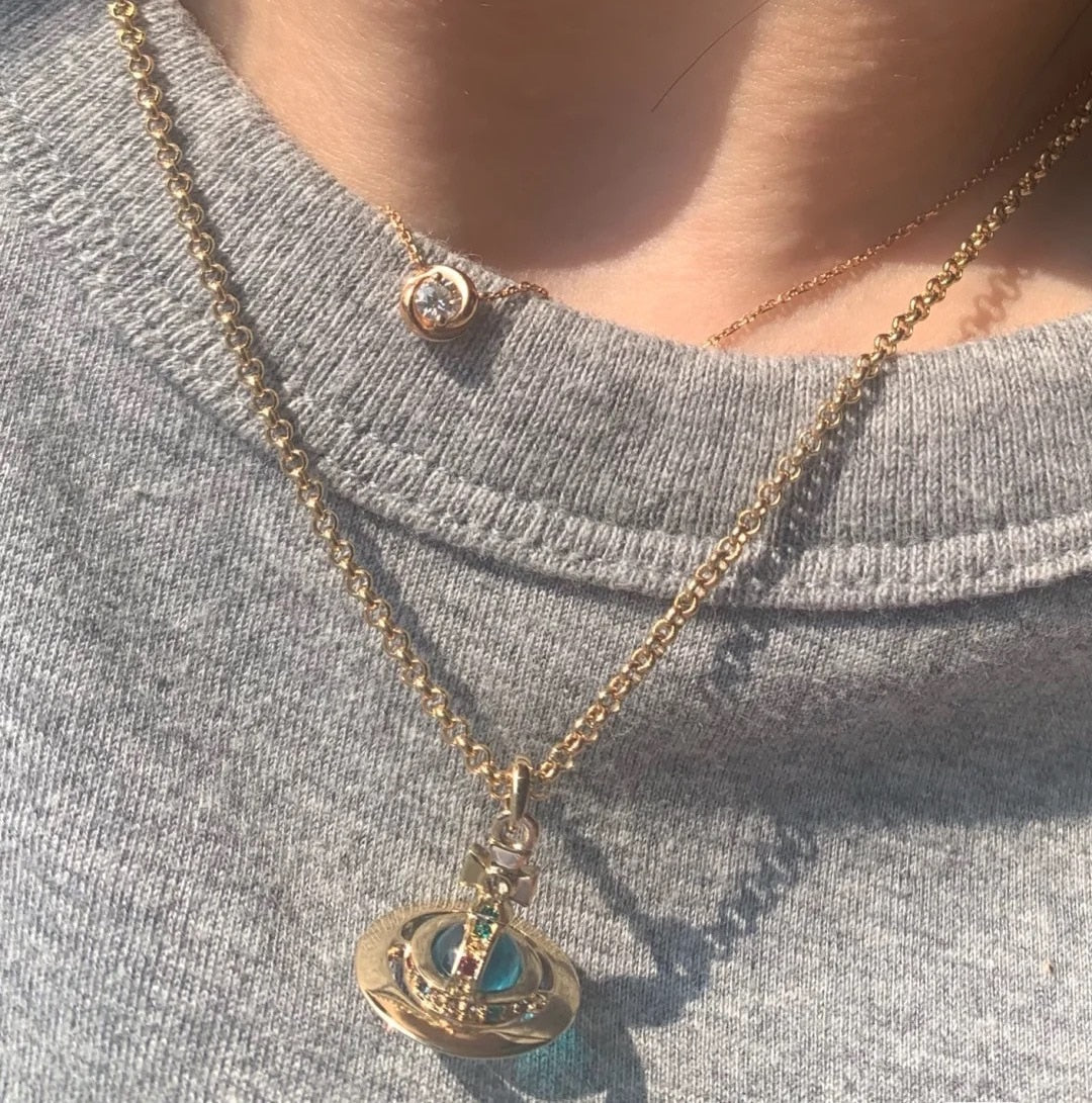 Trend Crystal Saturn Necklace For Women Wedding Jewelry Ins Style  Planet Sweater Chain Chain For Girl Jewelry