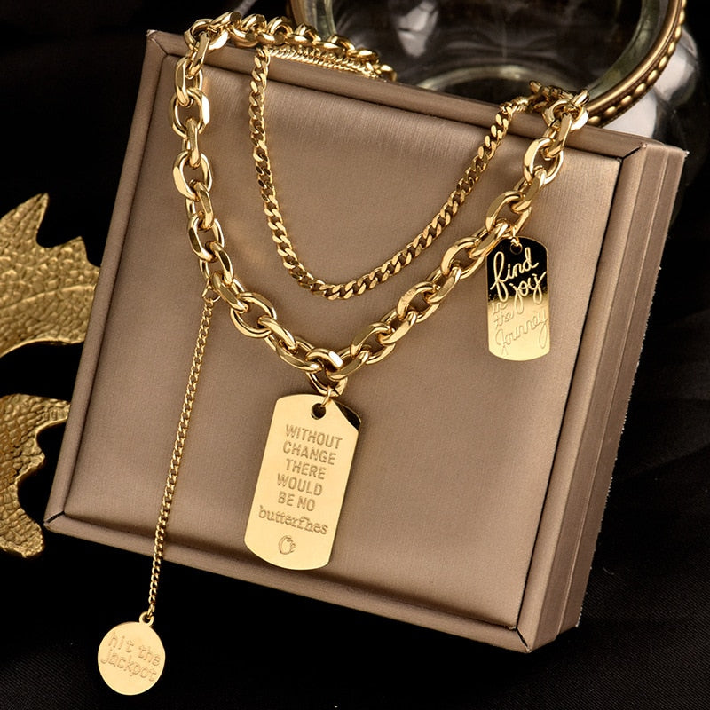 Trend Titanium Steel Choker INS Multi Layer Hip Hop Collarbone Chain Men Woman Rock Thick Chain Street Snap Necklace Jewelry