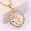 Trendy AG Masonic Round Pendant Necklace Men's Necklace Bohemian Crystal Inlaid Metal Pendant Accessories Party Jewelry