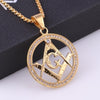 Trendy AG Masonic Round Pendant Necklace Men's Necklace Bohemian Crystal Inlaid Metal Pendant Accessories Party Jewelry