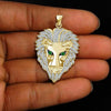 Trendy Animal Lion Head Rhinestone Pendant Necklace for Men Austrian Crystal Green Jade Inlaid Hanging Necklace Accessories
