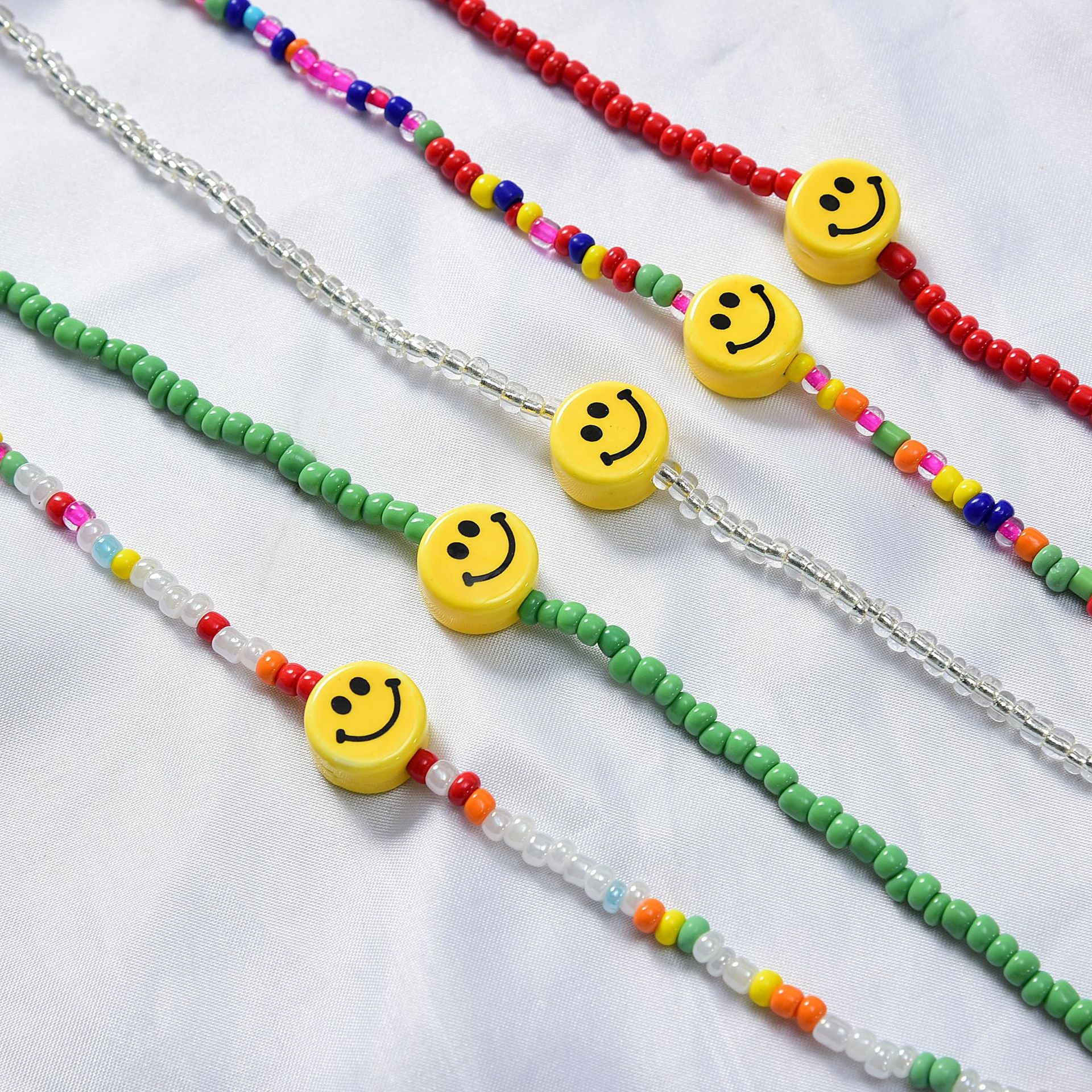 Trendy Beaded Choker Colorful Transparent Daisy Flower Smiley Necklace for Women Summer Jewelry