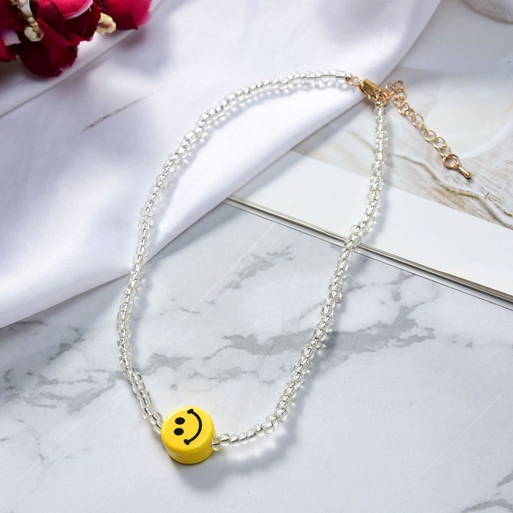 Trendy Beaded Choker Colorful Transparent Daisy Flower Smiley Necklace for Women Summer Jewelry