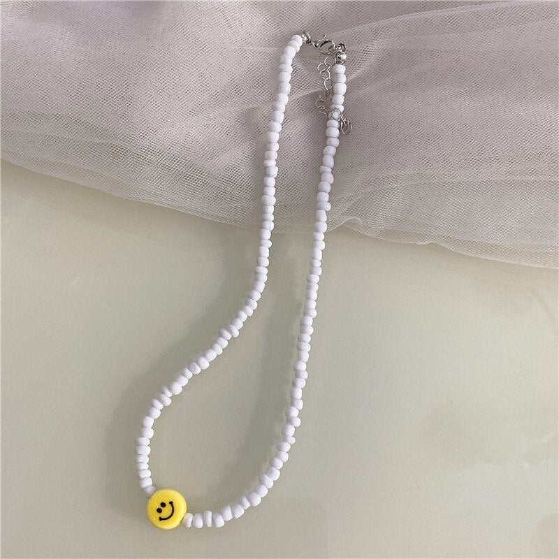Trendy Beaded Choker Colorful Transparent Smiley Necklace for Women Summer  Jewelry