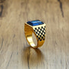 Trendy Bohemian Blue Crystal Inlaid Ring Men's Ring Metal Gold-Plated Crystal Inlaid Ring Accessories Party Jewelry