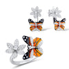 Trendy Bohemian Crystal Inlaid Animal Butterfly Ring for Women Butterfly and Crystal Flower Ring Accessories Jewelry