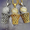 Trendy Bohemian Crystal Inlaid Necklace Basketball Basketball Box Frame Pendant For Men Gold-plated Metal Sliding Necklace