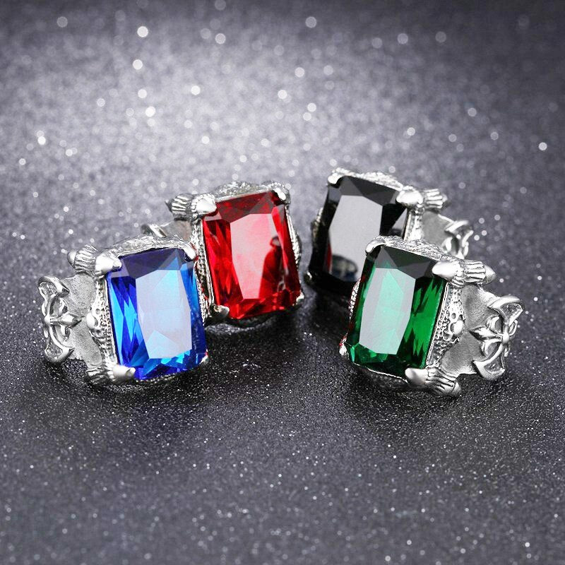 Trendy Bohemian Crystal Inlaid Ring Men's Ring Metal Silver-Plated Ring Accessories Party Jewelry