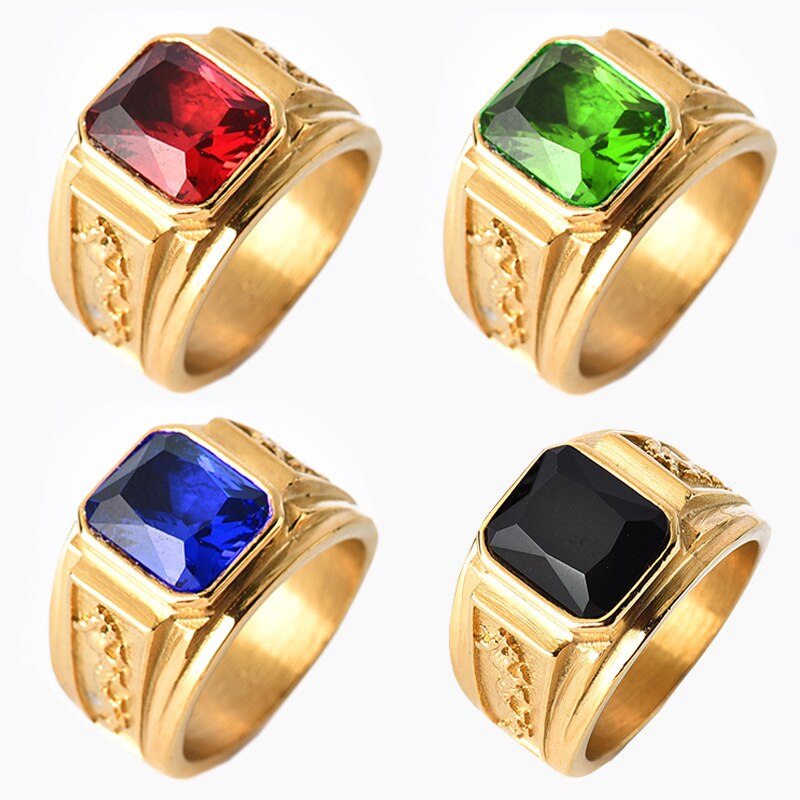 Trendy Bohemian Geometric Crystal Inlaid Ring Men's Ring Austrian Rhinestone Inlaid Metal Ring Accessories Party Jewelry