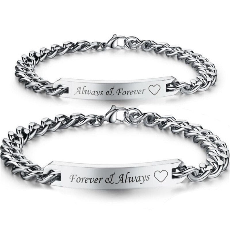 Trendy Couple Bracelet Letter Always&forever Mens Womens Bracelet Metal Chain Bracelet Accessories Party Jewelry