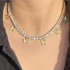 Trendy Cute Small Animal Crystal Butterfly Pendant Necklace Women Silver Color Butterfly Choker Necklace Collar Chain