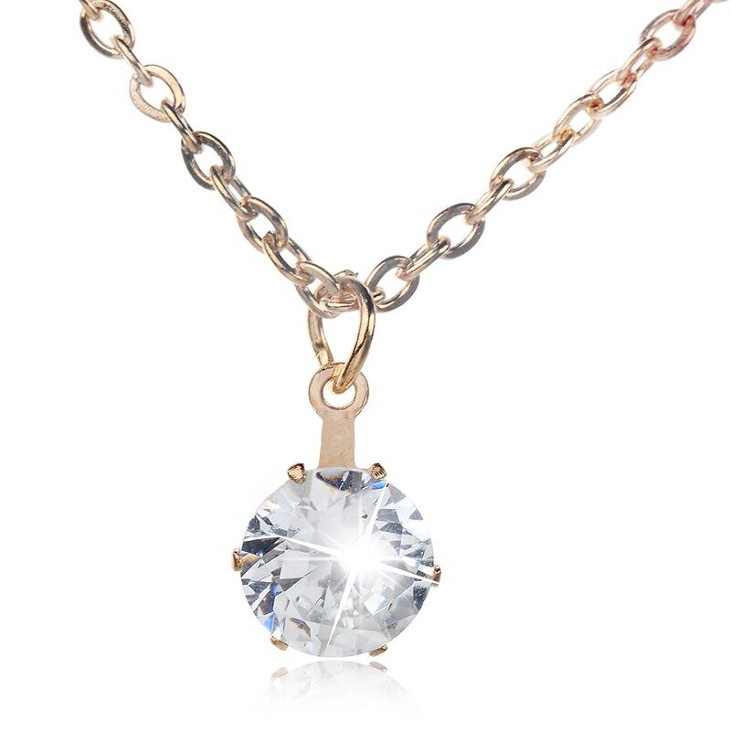 Trendy French Small Square Shiny Zircon Pendant Necklace Elegant Women Gold Color Clavicle Chain Choker Jewelry Gift