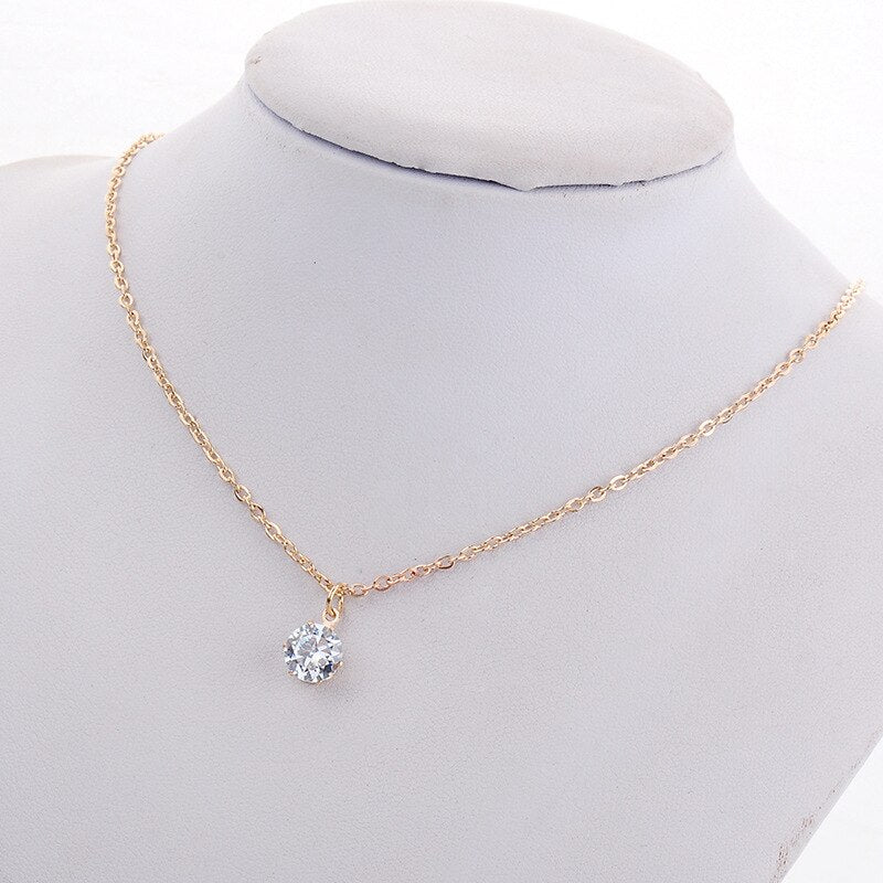 Trendy French Small Square Shiny Zircon Pendant Necklace Elegant Women Gold Color Clavicle Chain Choker Jewelry Gift
