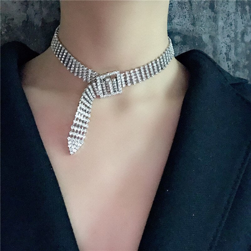 Trendy Full Rhinestone Choker Necklaces Women Girls Bijoux Shiny Crystal Silver Color Button Necklaces Wedding Jewelry Gifts