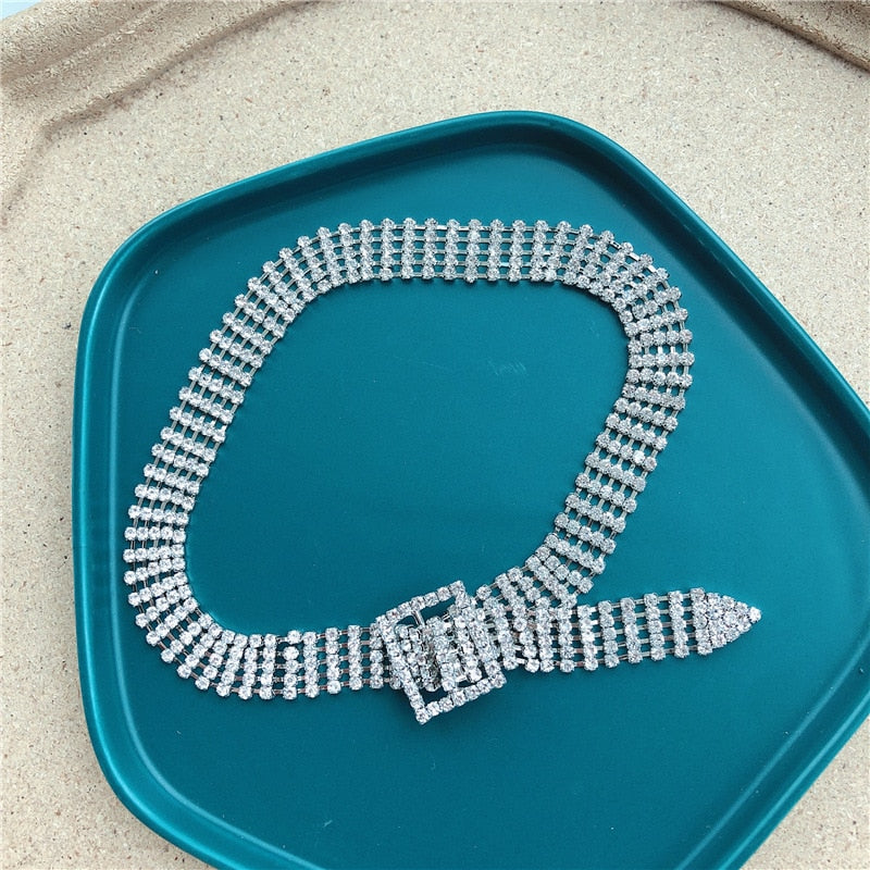 Trendy Full Rhinestone Choker Necklaces Women Girls Bijoux Shiny Crystal Silver Color Button Necklaces Wedding Jewelry Gifts