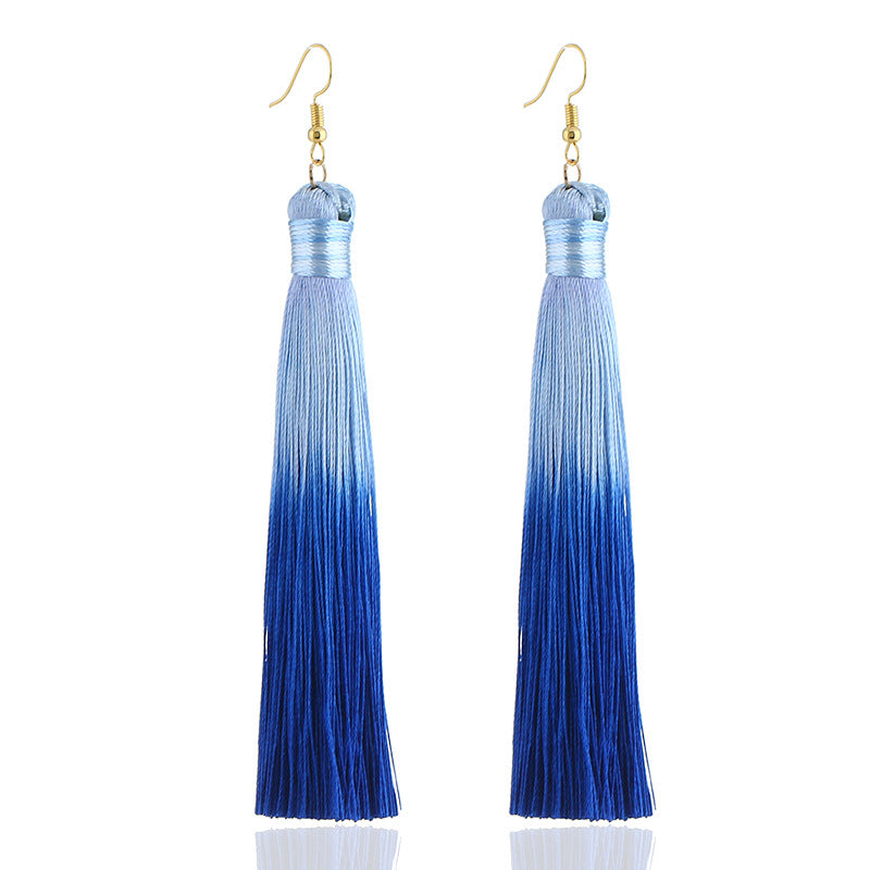 New Trendy Gradient Color Long Tassel Earrings For Women handmade Hot Classic Thread Dangle Earring Wholesale Statement Jewelry