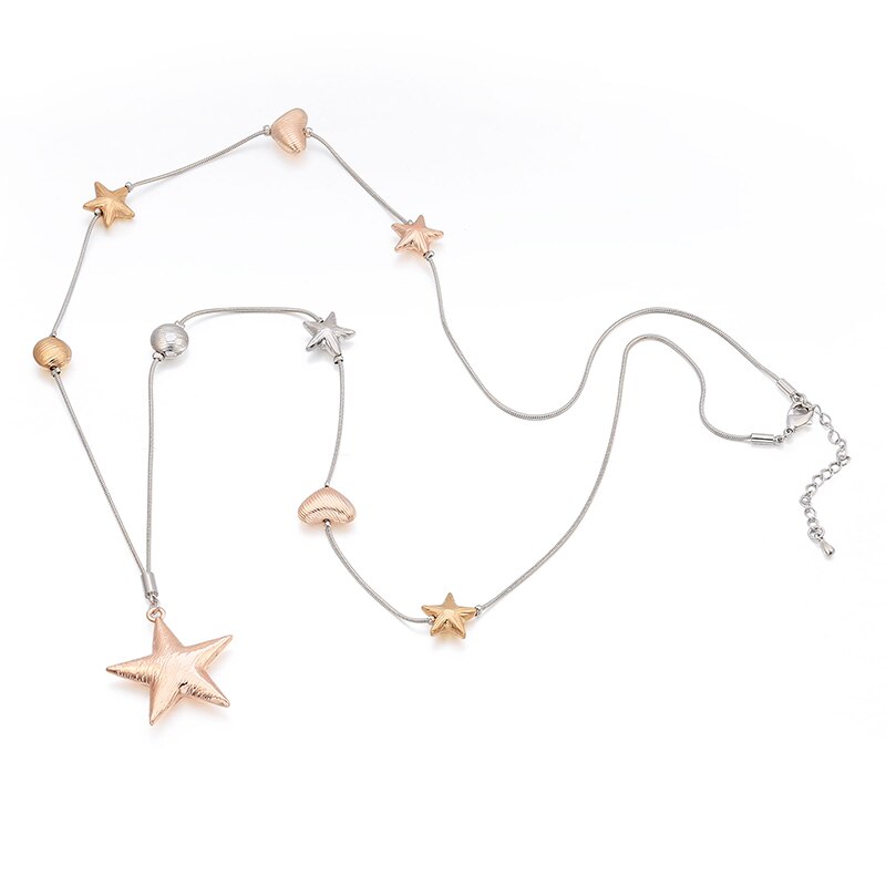 Trendy Gun Black Pentagram Star Heart Beads Pendants Necklace Chain Sweater Long Necklace For Women Jewelry Party Gifts 2022