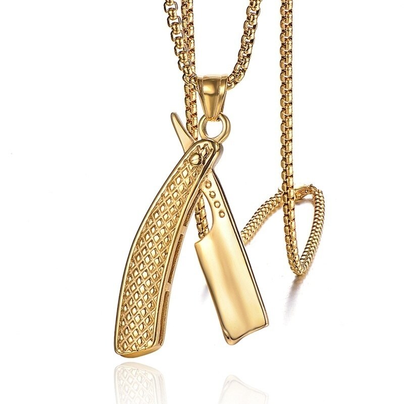 Trendy Haircut Razor Shape Pendant Necklace Men's Necklace Metal Sliding Pendant Accessories Party Jewelry Gift