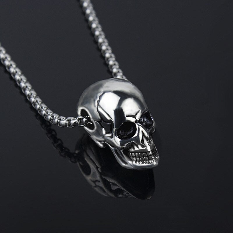 Trendy Horror Skull Head Pendant Necklace Men's Metal Accessories Hip Hop Jewelry Party Gift
