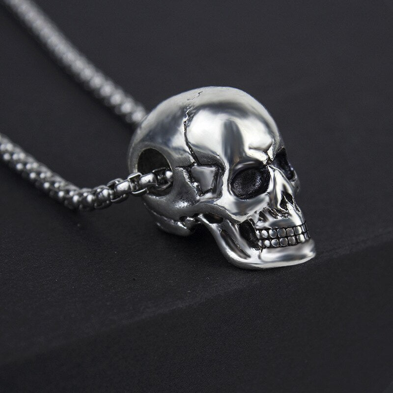 Trendy Horror Skull Head Pendant Necklace Men's Metal Accessories Hip Hop Jewelry Party Gift