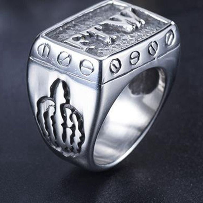 Trendy Letter Middle Finger Pattern Ring Men's Ring Metal Gold-Plated Letter Ftw Ring Accessories Party Jewelry