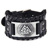 Trendy Odin Triangle Viking Rune Bracelet Men's Metal Leather Woven Accessories Amulet Jewelry Party Gift