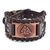 Trendy Odin Triangle Viking Rune Bracelet Men's Metal Leather Woven Accessories Amulet Jewelry Party Gift