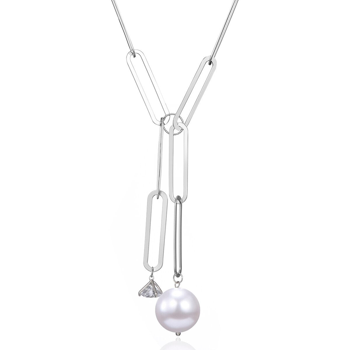 Trendy Pearl Pendant Necklace For Women Coffee Gold/Silverly Cubic Zirconia Chain Necklaces Wedding Party Jewelry