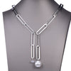 Trendy Pearl Pendant Necklace For Women Coffee Gold/Silverly Cubic Zirconia Chain Necklaces Wedding Party Jewelry
