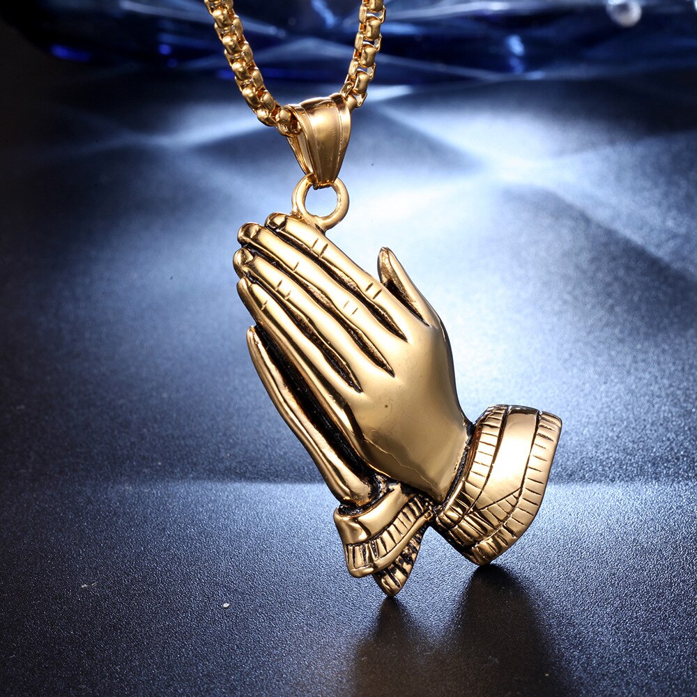 Trendy Praying Hands Pendant Necklace Men's Necklace Metal Religious Amulet Pendant Accessories Party Jewelry