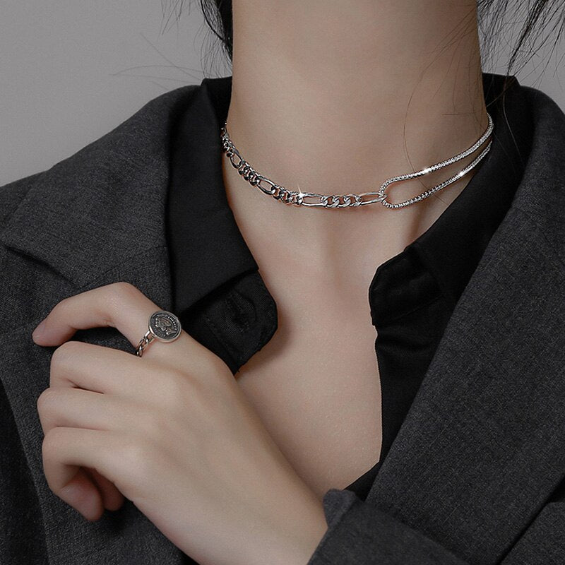 Trendy Silver Color 925 Sterling Silver Shiny AAA Zircon Chain Choker Necklace for Women Fine Jewelry Party Wedding Gifts