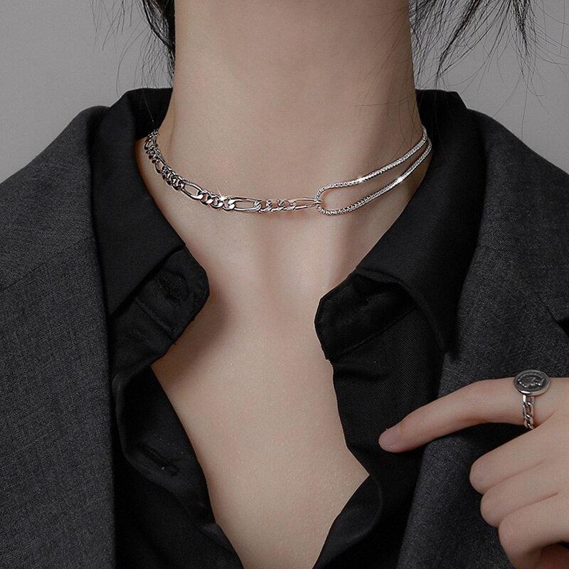 Trendy Silver Color 925 Sterling Silver Shiny AAA Zircon Chain Choker Necklace for Women Fine Jewelry Party Wedding Gifts