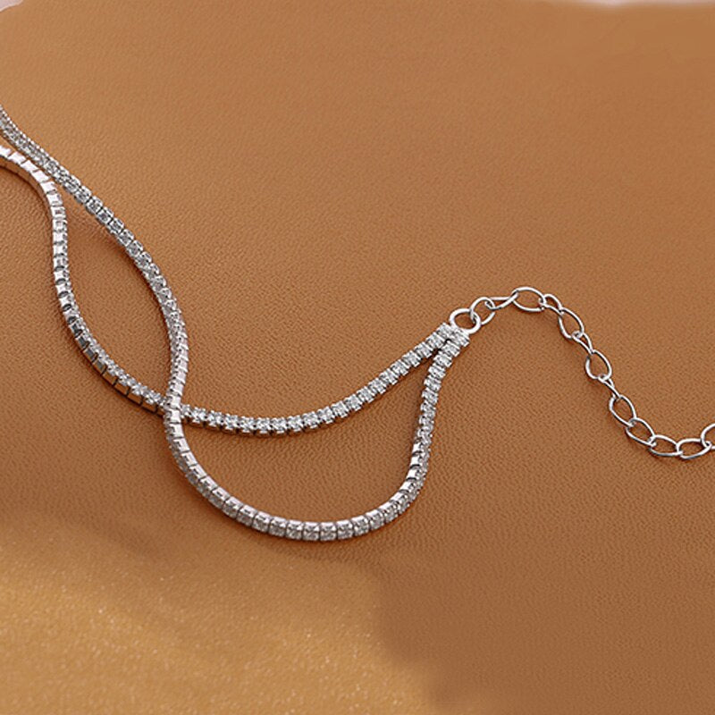 Trendy Silver Color 925 Sterling Silver Shiny AAA Zircon Chain Choker Necklace for Women Fine Jewelry Party Wedding Gifts