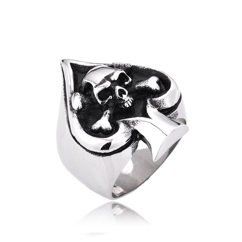 Trendy Spades Skull Head Ring Men's Ring Metal Interesting Shape Ring Accessories Party Jewelry Size 8 ~ 13