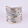 Trendy Tree Leaf Shape Hollow Women's Ring Bohemian Crystal Inlaid Wedding Wedding Ring Accessories Party Jewelry