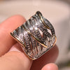 Trendy Tree Leaf Shape Hollow Women's Ring Bohemian Crystal Inlaid Wedding Wedding Ring Accessories Party Jewelry