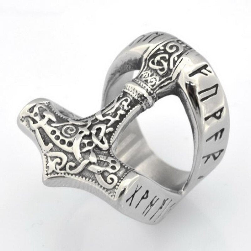Trendy Viking Tomahawk Letter Big Ring Men's Ring Metal Letter Mysterious Rune Pattern Ring Accessories Party Jewelry