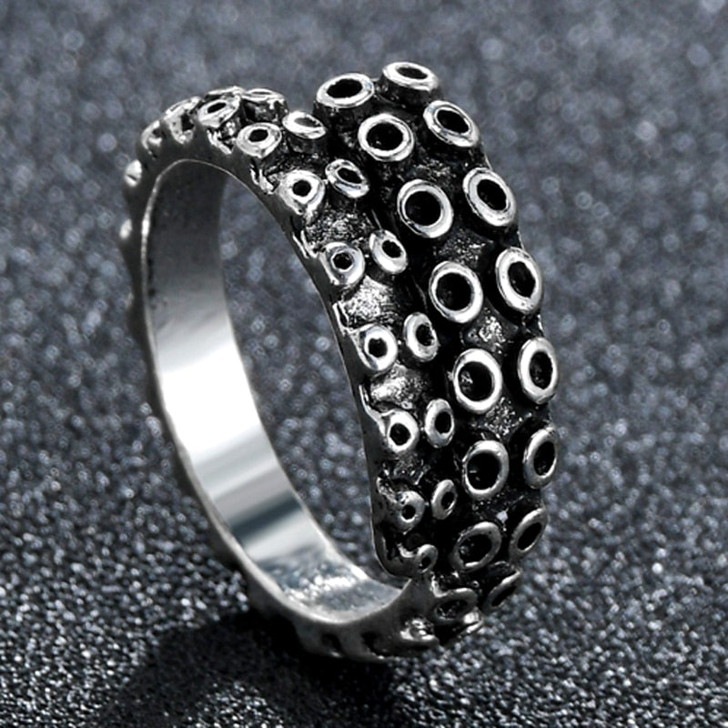 Trendy Vintage Gothic Silvery Color Sea Squid Octopus Ring Adjustable Men Cool Rock Open Rings for Party Jewelry Gift
