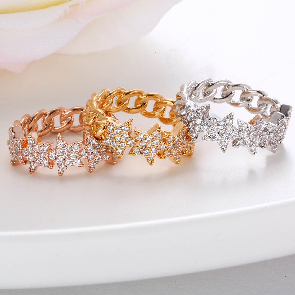 Twist Classical Cubic Zircon Stars Ring for Woman Rose Gold Color Wedding Engagement Finger Ring for Girls Jewelry Gifts