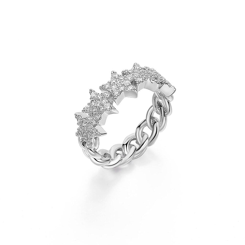 Twist Classical Cubic Zircon Stars Ring for Woman Rose Gold Color Wedding Engagement Finger Ring for Girls Jewelry Gifts