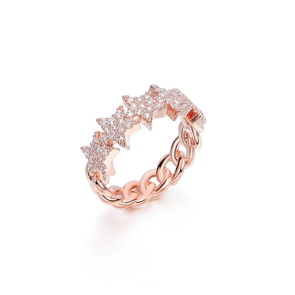 Twist Classical Cubic Zircon Stars Ring for Woman Rose Gold Color Wedding Engagement Finger Ring for Girls Jewelry Gifts