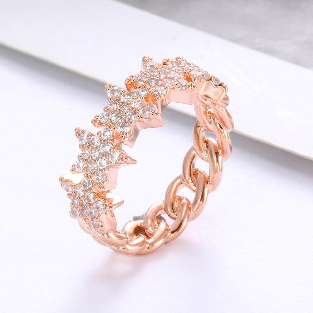 Twist Classical Cubic Zircon Stars Ring for Woman Rose Gold Color Wedding Engagement Finger Ring for Girls Jewelry Gifts