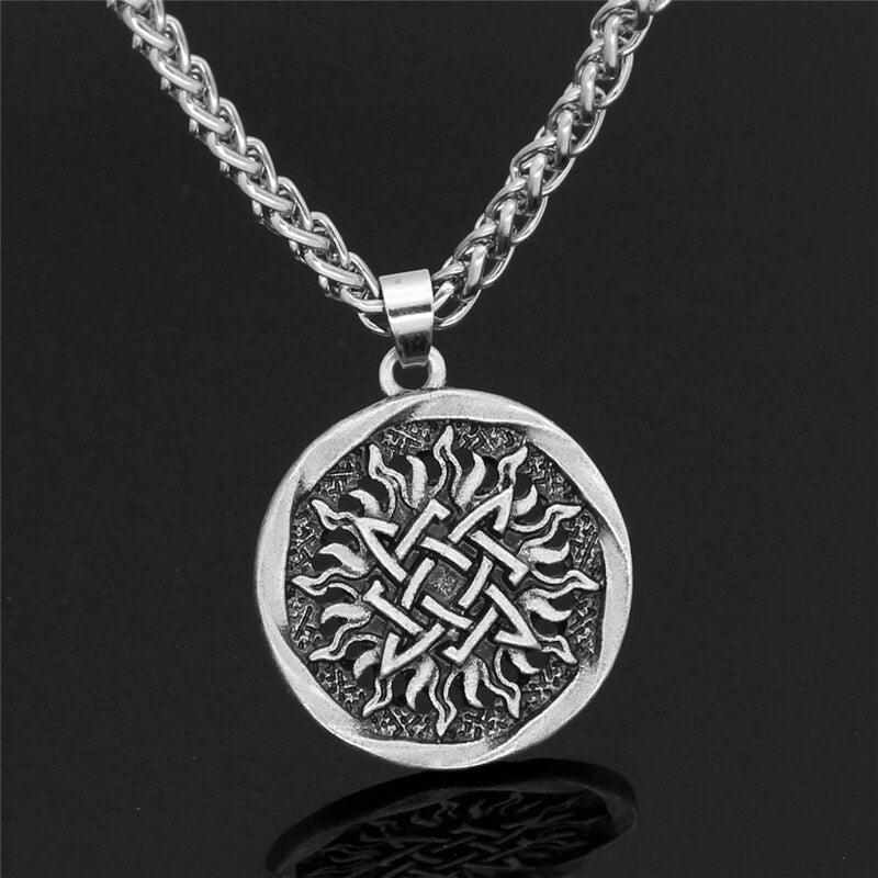 Viking Retro Sun Flower Wheel Necklaces Vintage Jewelry Temperament Pendant With  Stainless Steel Chain