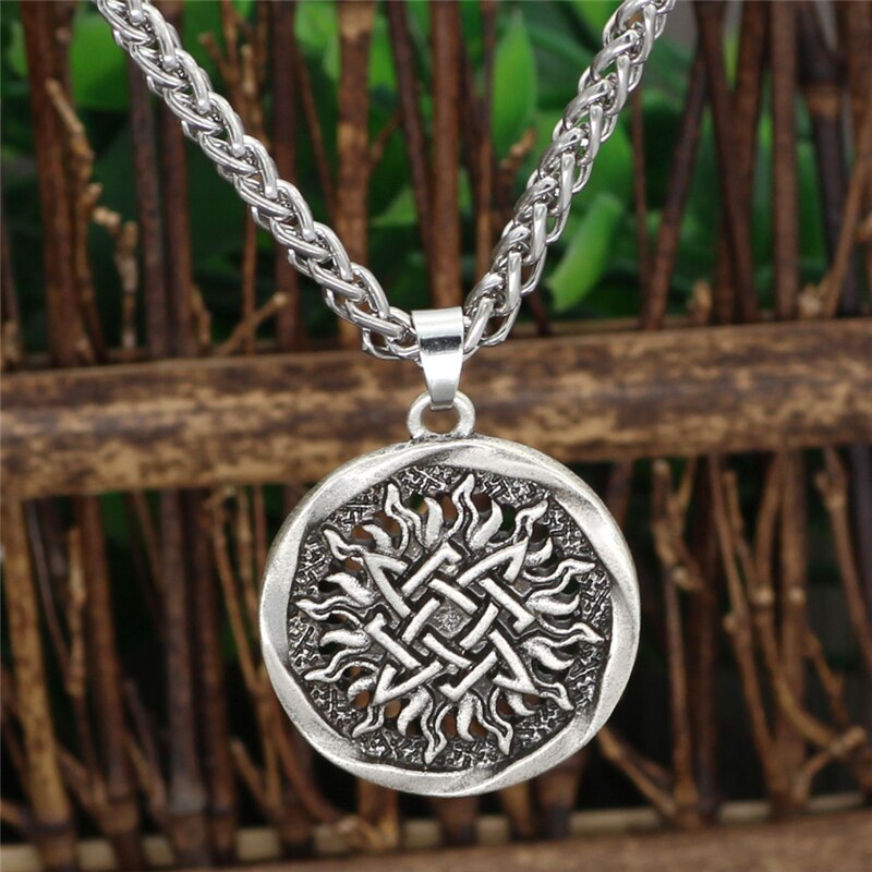 Viking Retro Sun Flower Wheel Necklaces Vintage Jewelry Temperament Pendant With  Stainless Steel Chain