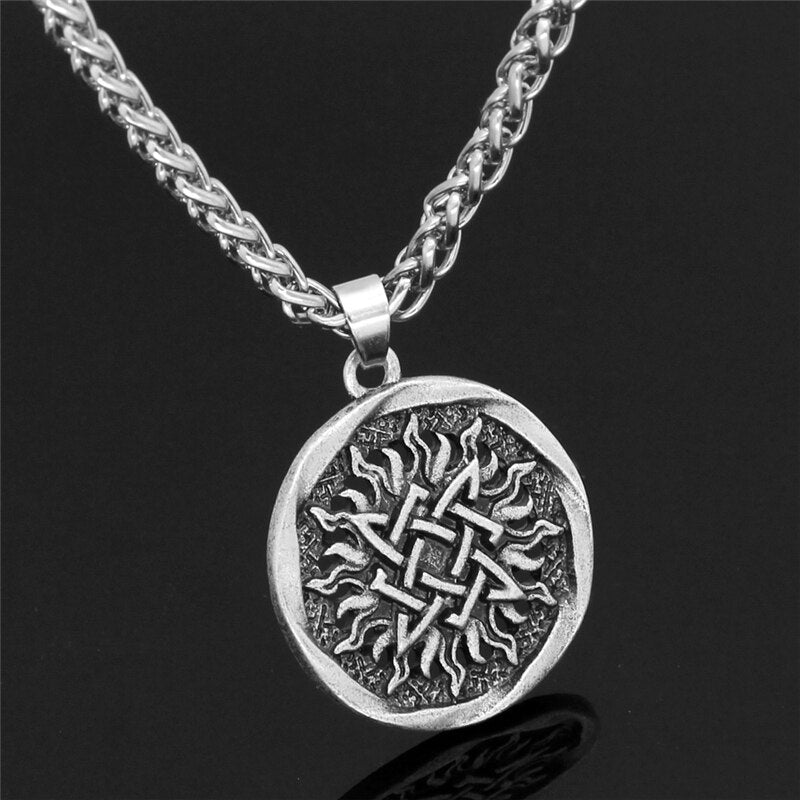 Viking Retro Sun Flower Wheel Necklaces Vintage Jewelry Temperament Pendant With  Stainless Steel Chain