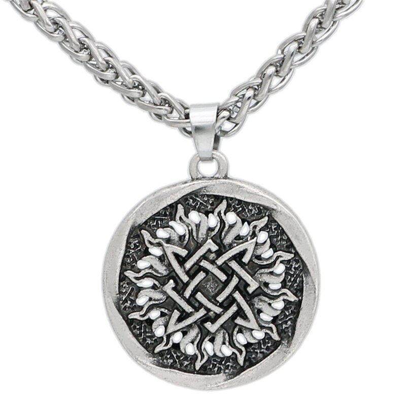 Viking Retro Sun Flower Wheel Necklaces Vintage Jewelry Temperament Pendant With  Stainless Steel Chain